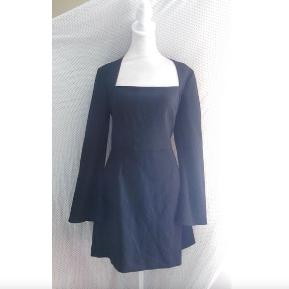 NEW FRENCH CONNECTION Black WHISPER Bell Sleeve SQUARE NECK Mini DRESS US 8 - Picture 8 of 16